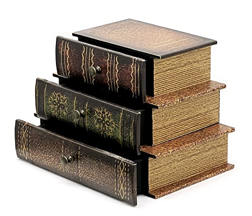 Bellaa 21093 Decorative Book Box with Drawers Hidden Storage Trinket Vintage Antique Flux Leather Wooden Boxes Organizer Retro Farmhouse Boho Home Decor 8 by 6 Inches - style: Country