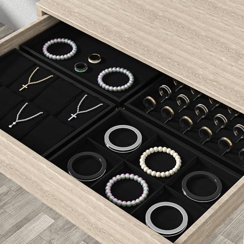 Julysky Jewelry Organizer Trays for Drawer,Jewelry Display Organizer Case for Women,Bracelet Necklace and Ring Display Stand for Selling,Velvet Jewelry Storage Display (Black, Empty Plate) - color: Black