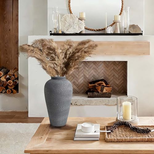 Black Ceramic Vase 9.2 inch, Large Farmhouse Table Vases, Tall Rustic Decorative Vases for Home Decor, Living Room Coffee Dining Shelf Mantel Decoration, Gray Black - color: Farmhouse Black-9.2"
