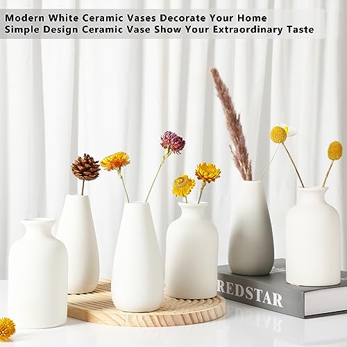 YANLING 6 Pcs White Vase Ceramic Vases for Home Decor, 5.6 inch White Ceramic Vases for Centerpieces Small Boho Vases, Pampas Grass Vases Table Vase for Dried Flowers Decor - color: White-a, size: 6 Pack-Medium