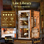 MiniCity DIY Book Nook Kit for Adults, 3D Wooden Puzzle Bookend Bookshelf Insert Decor with LED Light and Dust Cover (Law Library) - style: Law Library