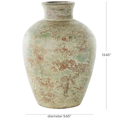 Deco 79 Ceramic Decorative Vase Antique Style Textured Centerpiece Vase with Green and Copper Accents, Flower Vase for Home Decoration 10" x 10" x 14", Brown - color: Brown, size: 10" x 10" x 14"