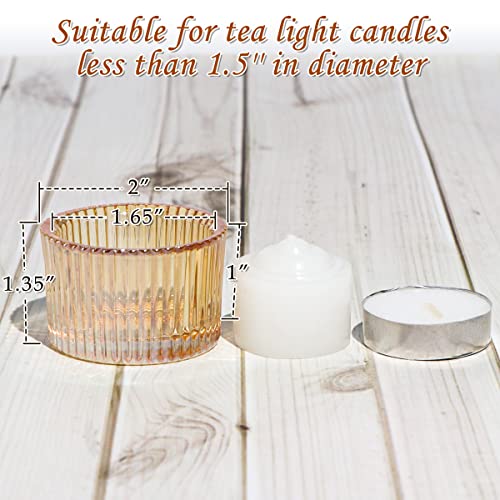 Lanttu Tealight Candle Holder Set of 12, Gold Small Votive Candle Holders for Table Centerpiece, Glass Tea Light Candles Holder for Party & Home, Wedding Decor (2'' Dia x 1.4'' H) - color: Gold