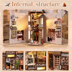 CRIOLPO Book Nook Kits for Adults - DIY Miniature Bookshelf Insert with LED Lights, Creative Craft Book Nook Kits for Adults, Cat Waiting Alley Japanese bookends Gifts for Family Friends Lovers