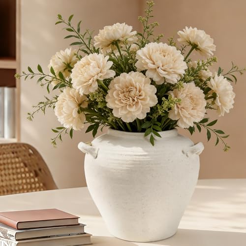 Ceramic Flower Vase 7 inch White Farmhouse Vase with Handles for Home Decor Vintage Decorative Vases for Bookshelf, Table, Mantle Fireplace, Living Room, Bathroom, Wedding - color: 7 Inch-white