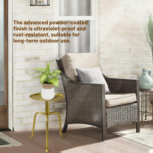 Plant Stand Indoor Outdoor, 11'' Round Gold Corner Single Plant Table, 3-Leg Small Metal Plant Holders Flower Pot Stand, Modern Corner Round Small Side End Table with Raised Design - color: Gold