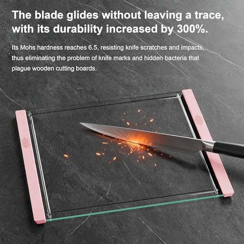 Tempered Glass Cutting Board Set for Kitchen Counter - Dishwasher Safe with Juice Grooves, Non-Slip Silicone Edges & Beveled Grip - 16"x12" & 12"x8" Serving Tray - Pink - color: Pink
