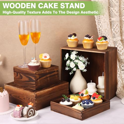 6 Pack Wood Cake Cupcake Stand Buffet Risers, Wooden Display Stand Wood Display Riser, Square Food Display Risers for Party Wedding Birthday Home (6" 7" 8" 9" 10" 11") - color: Brown 6pcs (6" 7" 8" 9" 10" 11")