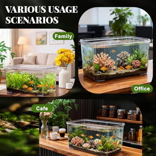 Geelin 7 Gallon Plastic Fish Tank Large Bowl Shatterproof with Crystal Clear Clarity for Terrarium, Flower Vase Centerpiece Gift for Fish Lovers (Square) - size: 7 Gallon, style: Square