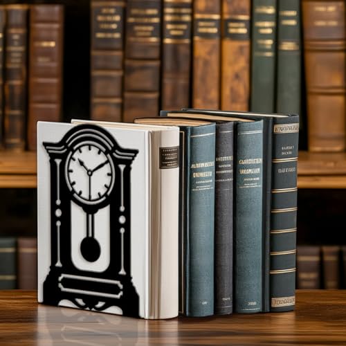 Peacoblue Metal Bookends for Shelves, Modern Decorative Heavy Duty Study Book Ends Stoppers for Office, Desk, Shelf, Room 5.3"x4.3"x7.9" Cast Iron Simple Tall Bookends 1 Pair (Retro Grandfather Clock) - style: Retro Grandfather Clock