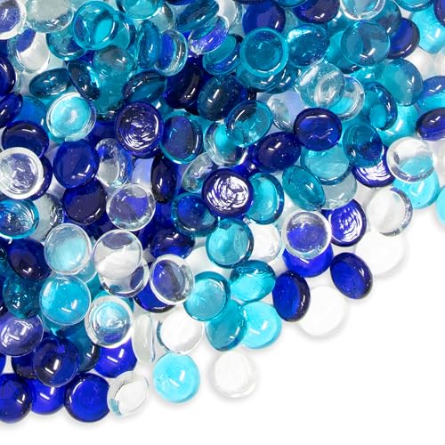 Galashield Flat Glass Marbles for Vases Blue Mix Glass Gems Beads Pebbles Vase Filler (1 LB, Approx. 105 PCS) - color: Blue Mix, size: 1 LB