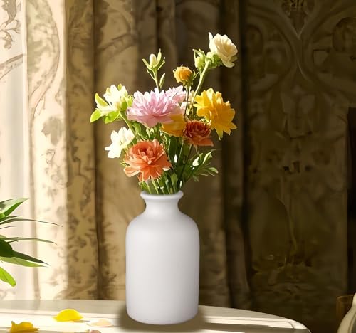 Ceramic White Small Vase, Minimalist Dry Flower Holder, Modern Farmhouse Decor for Tabletop, Shelf & Fireplace, Kitchen, Bedroom, Office Centerpiece - color: White, size: Medium
