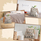 Yuntau 5 Pcs Rustic Farmhouse Tiered Tray Farmhouse Fake Books Decoration Life Laugh Love Wooden Tabletop Decor Love Block Decor Wood Block Sign Gift Centerpiece for Shelf Coffee Mantle Kitchen Table - style: Love