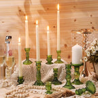 Mumufy 20 Pcs Glass Crystal Taper Candle Holders Clear Glass Candlestick Holder Fit 0.8 Inch Candles Crystal Decorative Candle Stand Centerpiece Table Wedding Dining Party(Green) - color: Green