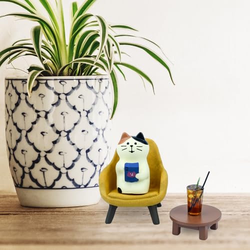 Mevodeata Cute Cat Playing Phone on Sofa and Drinking Coffee Figurine for Office Home Decor - Cute Cat Gift for Cat Lovers - color: Phone Coffee