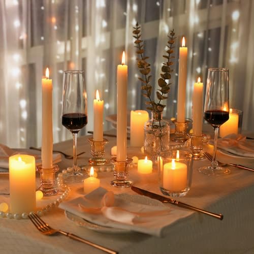 Lanttu Glass Candle Holders Set, 12 Pcs Gold Candlestick Holders Bulk, Taper Candle Holders for Wedding, Festival Table Centerpiece,Home Decoration - color: Amber