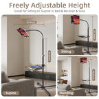 Premium Rolling Tablet Floor Stand with Heavy Duty Industrial Wheels & Storage Basket, Tall Adjustable iPad Stand Floor on Wheels, Universal Mount Holder for iPad Pro, Air, Mini, Phone