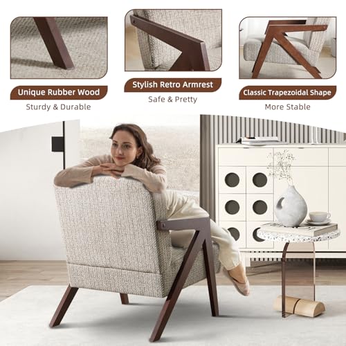 INZOY Mid Century Modern Accent Chair with Wood Frame, Upholstered Reading Armchair with Soft Linen Fabric, Accent Chair for Living Room Bedroom Apartment, Easy Assembly, Brown - color: Chenille Brown