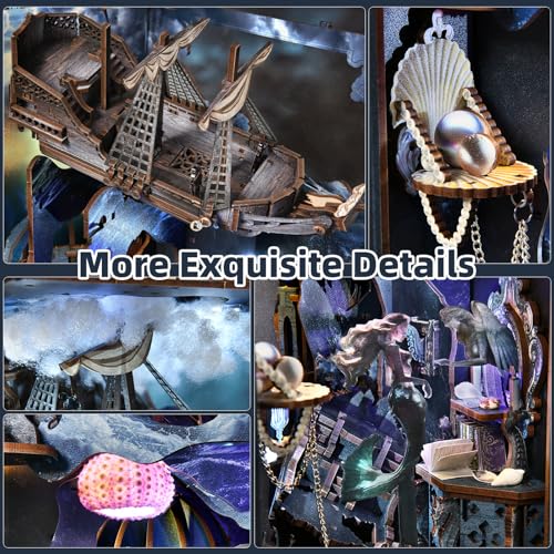 CCCDF Book Nook Kit, 3D Wooden Puzzle for Adults Teen, DIY Ocean Miniature Dollhouse Booknook Kit with Led Light and Dust Cover (Song of The Sirens) - style: Song of The Sirens