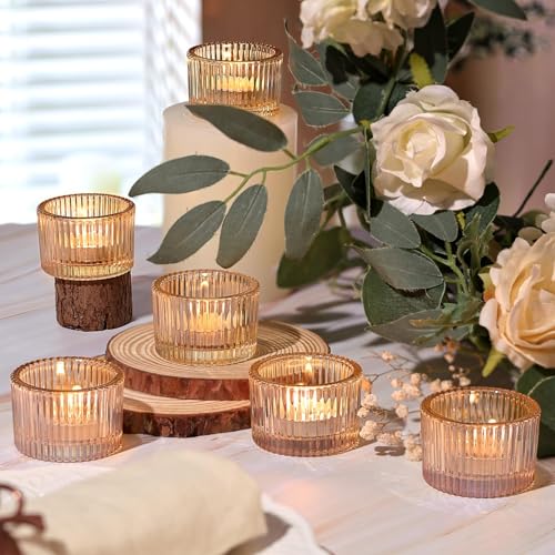 HAVITI 24 Pack Tealight Gold Candle Holders, Votive Tea Light Candle Holder Glass for Gold Centerpieces Fall Wedding Table Decor, Party Supplies, Home Decor - color: Gold, size: 1.3" x 2"