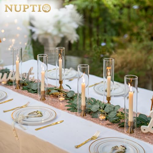 NUPTIO Hurricane Glass Candle Holder: 2.5 x 12 inches Open Ended Cylinder Chimney Replacement for Taper Candles - Bulk Clear Candlestick Holders Sleeve for Christmas Fireplace Decor - color: Clear