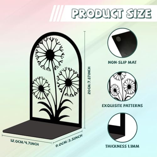 Peacoblue Metal Bookends for Shelves, Modern Decorative Heavy Duty Study Book Support Stoppers for Office, Desk, Shelf, Room 5.3"x4.3"x7.9" Cast Iron Simple Tall Bookends, 1 Pair (Dandelion) - style: Gothic Crow