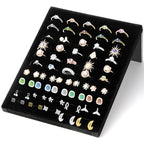 Hiceeden 4 Pack Velvet Ring Display Stand, 50 Slots Rings Organizer Jewelry Display Tray, L-Shaped Ring Holder Display for Selling Earrings Rings, Black