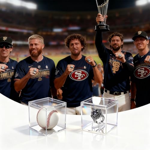 Championship Ring Display Case, Clear Acrylic Challenge Coin Holder Small Showcase with Mini Card Stand Holder, Memorabilia Box for Baseball, Super Bowl, Football Ring, Collectibles Jewelry (32)