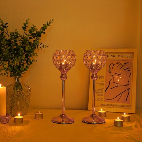 VINCIGANT Gold Crystal Candle Holders Set of 16 for Wedding Centerpieces,Votive Crystal Candle Holders for Home Fireplace Coffee Table Mantle Decor candelabros de mesa - size: 16 pcs 13" Tall