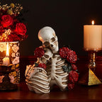 BANOMII Gothic Skeleton Couple Figurine Statues for Home Decor, Goth Wedding for Him and Her, Spooky Skull Sculpture Bedroom Decor for Couples, Oddities Halloween Decorations