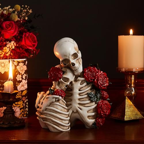 BANOMII Gothic Skeleton Couple Figurine Statues for Home Decor, Goth Wedding for Him and Her, Spooky Skull Sculpture Bedroom Decor for Couples, Oddities Halloween Decorations