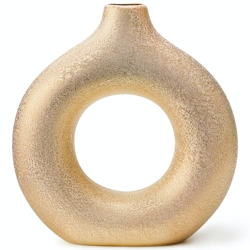 Modern Donut-Shaped Decorative Vases, Handmade Minimalist Boho ins Style, Modern Vase for Home Decor for Wedding Dinner Table Party Living Room Office Bedroom (Gold, Exra Large) - color: Gold, size: Exra Large