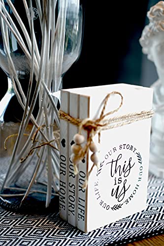 LIVDUCOT Wood Decorative Books Stack Rustic Home Decor Stack White Wooden Books for Modern Home Decor,Shelf,Mantle or Tray This is Us Our Life Our Story Our Home 7X 5.5X 2.5' - color: This is Us