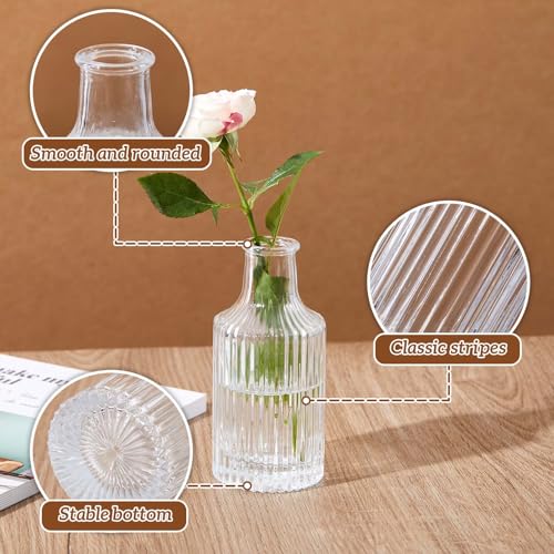 12 Sets Mini Small Vases for Flowers Bulk Glass Ribbed Bud Vases Set for Centerpiece Table Decorative Wedding Reception, Housewarming Gift Holiday Christmas