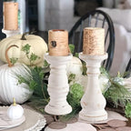 CedarLux Rustic Pillar Candle Holder, 8.5 Inch Tall White Wooden Candlestick Holders, Farmhouse Candle Stands for Pillar Candle, Decorative Wood Candlestick Holders for Living Room, Table Centerpiece - size: 8.5"H