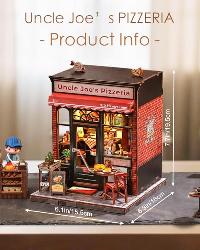Cutefun Book Nook Kit - DIY Miniature Pizza Shop Booknook Kits for Adults and Teens, 3D Wooden Puzzle Bookend Bookshelf with LED Light, Creative Crafts Gifts for Beginners (Uncle Joe's Pizzeria) - style: Uncle Joe's Pizzeria