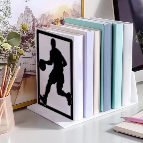 Peacoblue Metal Bookends for Shelves, Modern Decorative Heavy Duty Study Book Ends Stoppers for Office, Desk, Shelf, Room 5.3"x4.3"x7.9" Cast Iron Simple Tall Bookends 1 Pair (Basketball) - style: Basketball