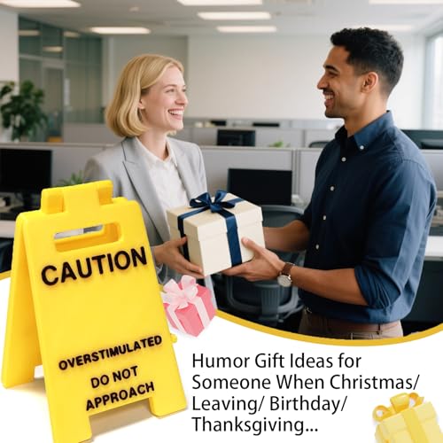 1 Pc Caution Overstimulated Desk Sign, Funny Prank Gift Office Desk Decor, 3D Printed Overstimulated Do not Approach Warning Signs, Humor Desktop Decoration White Elephant Gifts - color: Caution Overstimulated
