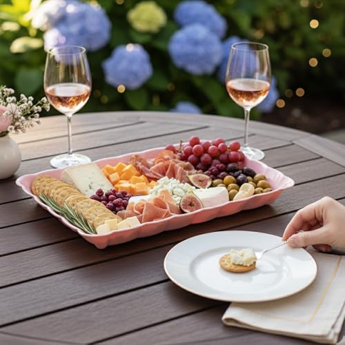 6 Pack Pink Plastic Serving Trays for Party, 9 x 13 Inch - Heavy Duty Plastic Trays for Food - Rectangular Party Serving Trays and Platters - Pink Disposable Trays - color: Pink