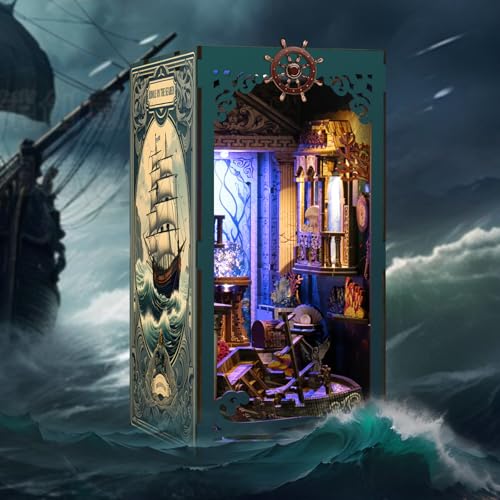 Book Nook Kit - DIY Miniature Dolls House Kit with Furniture and LED Light, 3D Puzzle Wooden Art Bookends, Model Kits for Adults and Teens (Deep Sea Secret Shadow)
