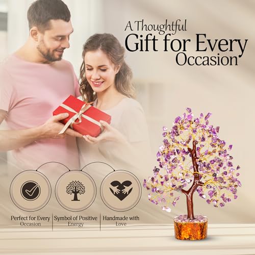 YATSKIA Amethyst Crystals Tree of Life - Stones and Crystals - Bonsai Tree - Good Luck Gifts for Women - Meditation Accessories - Chakra Stones Decor - color: Amethyst Golden Wire