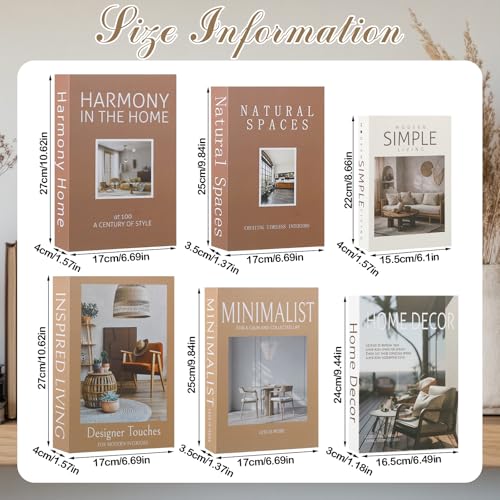 Menkxi 6 Aesthetic Decorative Books Set with Tassel Wood Bead Coffee Table Decor Faux Books with Simple Design for Modern Home Decor Inspired Living Decoration Photo Storage and As a Keepsake Box - style: Simple