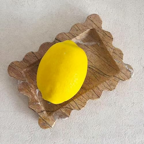 Natural Samll Marble Tray 6.3"x4.7",Rectangle Scalloped Tray for Women Home Décor (Rainforest Brown) - color: Rainforest Brown