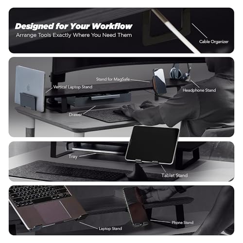 ULTRARM Moodular Wooden Monitor Stand 45.6” (116cm) Large Desk Organizer with Metal Slide Rails for Drawer, Tray, Laptop, Tablet, Phone & Headphones Customizable Riser for Organized Workspace Oak