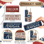 CroBlissful 4 Pcs 4th of July Decorations Patriotic Memorial Day Tabletop Decorations Red White Blue Table Centerpieces Sign for Office Tiered Tray Home Shelf 250th Anniversary(Freedom) - style: Freedom