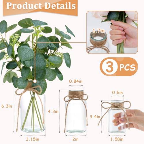 Vintage Glass Vases for Flowers, Set of 3 Clear Vases for Farmhouse Wedding Centerpiece Cylinder Bottle for Reception Table Decor Housewarming Birthday Floral Arrangements (S+M+L) - color: Clear, size: Large+Medium+Small-3Pcs