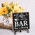 Toerifer Coffee Bar Decor, Funny Coffee Sign, Wooden Table Display, 5x5 Inches, Black, Rustic - style: coffee sign 01