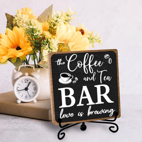 Toerifer Coffee Bar Decor, Funny Coffee Sign, Wooden Table Display, 5x5 Inches, Black, Rustic - style: coffee sign 01