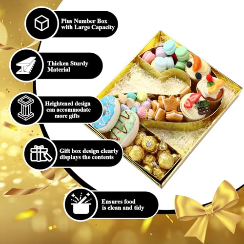 SiliFine 12" Charcuterie Number Shaped Mache with Clear Lid Fillable Sweets Serving Trays Paper Mache Cupcake Candy Box for 2025 Graduation Party Graduation Celebration(Gold,Number 2) - color: Gold, style: Number 2