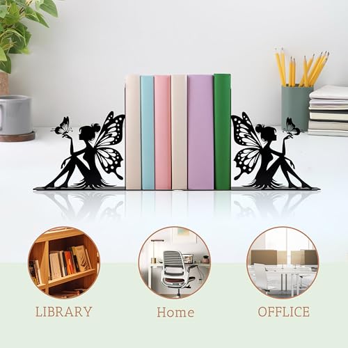 Cute Book Ends for Shelves Decorative – Enchanting Fairy & Butterfly Design – Unique Decorative Bookends for Home, Office, Library for Book Lovers